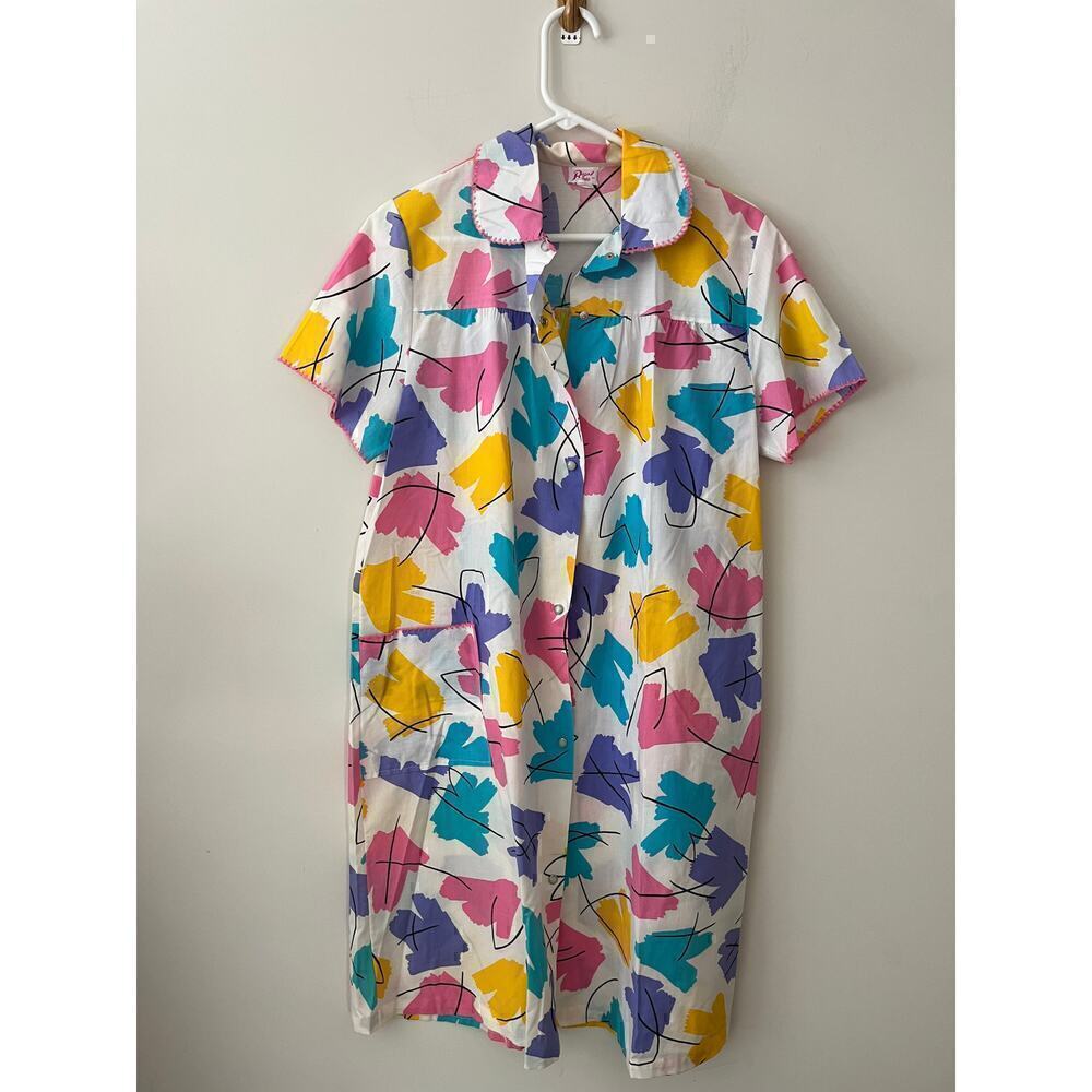 Vintage Regal Rose women's 100% cotton grandma style short sleeve house coat szM